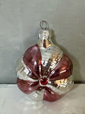 Vintage Mercury Glass Purple And Silver Stripe Flower Ornament 2.5” Christmas